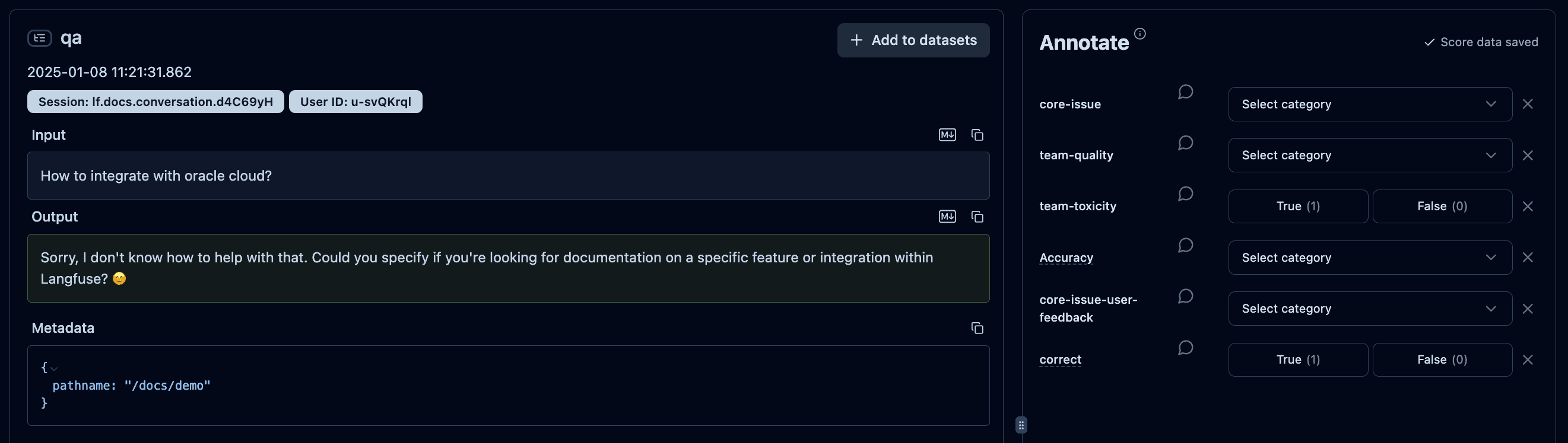 Example of a human annotation workflow in
Langfuse
